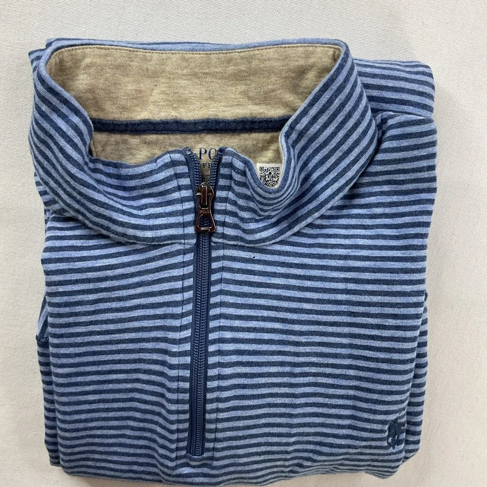 Polo Ralph Lauren Sweater Men Sz 2XL 1/4 Zip Striped Jersey Pullover Blue Pony